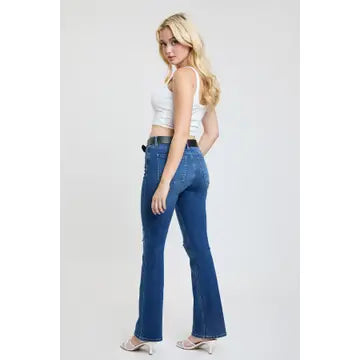 Women’s Mid Rise Belted Bootcut Jeans – Classic Fit with Removable Belt