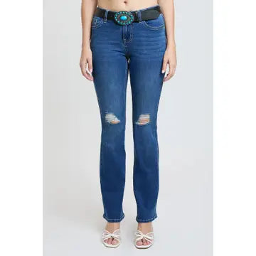 Women’s Mid Rise Belted Bootcut Jeans – Classic Fit with Removable Belt