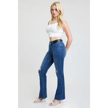 Women’s Mid Rise Belted Bootcut Jeans – Classic Fit with Removable Belt