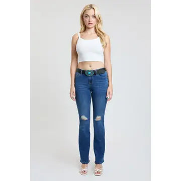 Women’s Mid Rise Belted Bootcut Jeans – Classic Fit with Removable Belt