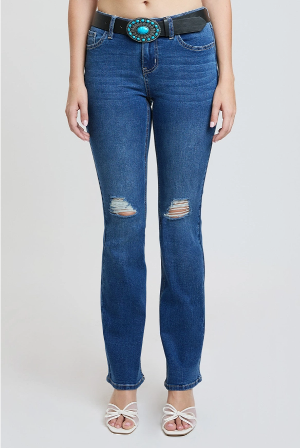 Women’s Mid Rise Belted Bootcut Jeans – Classic Fit with Removable Belt