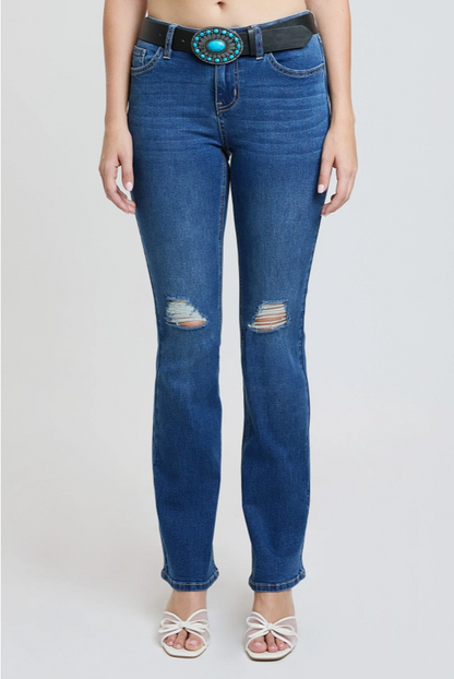 Women’s Mid Rise Belted Bootcut Jeans – Classic Fit with Removable Belt