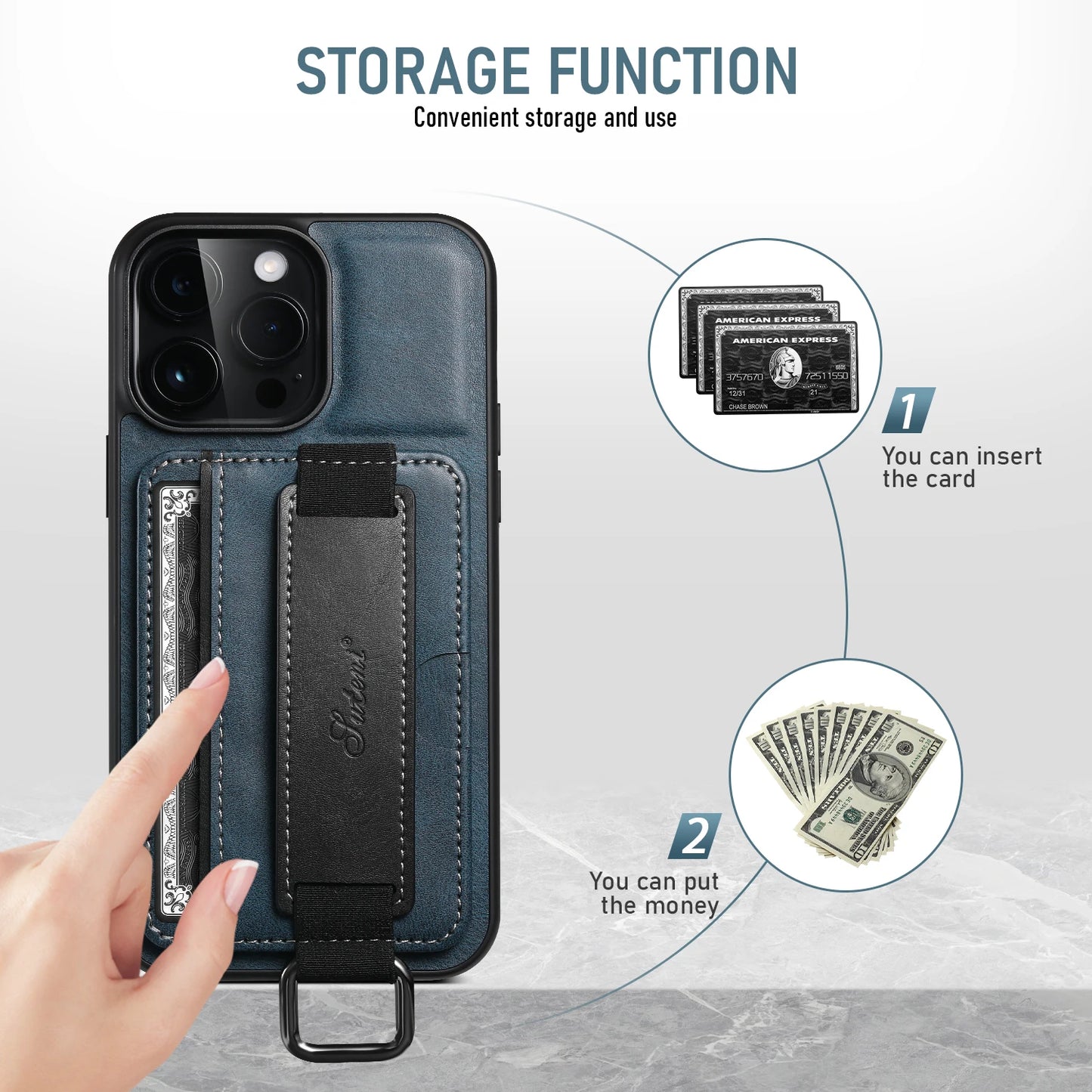Wrist strap Leather Wallet Phone Case For iPhone