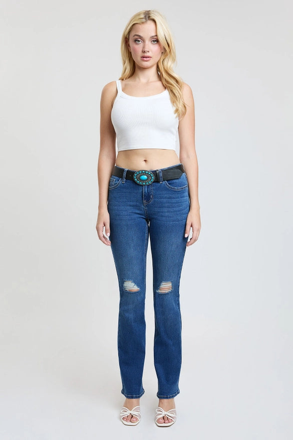 Women’s Mid Rise Belted Bootcut Jeans – Classic Fit with Removable Belt